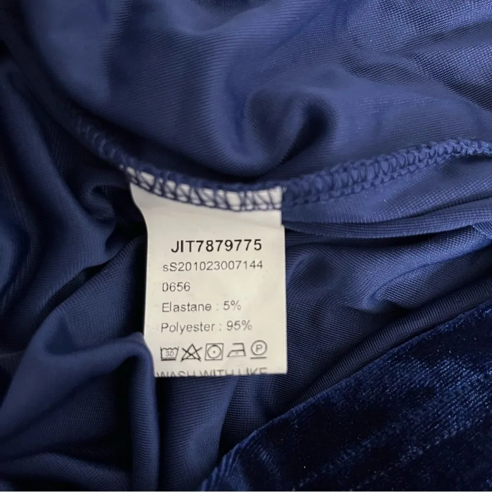 SHEIN Belle Faux Wrap Ruched Detail Velvet Dress Royal Blue Surplice Size XL - Image 8