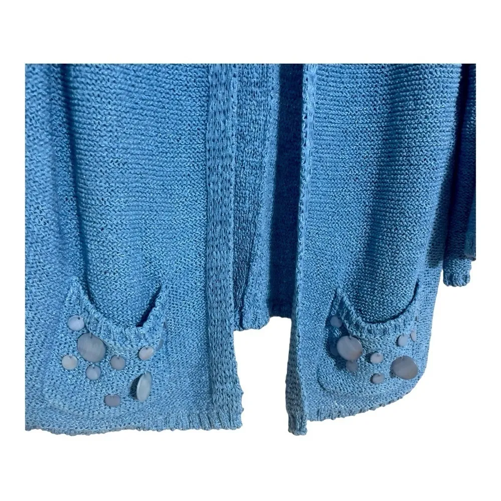 CWC Coldwater Creek Blue 1 button Cardigan Sweater top beaded shabby SZ 1X chic! - Image 6