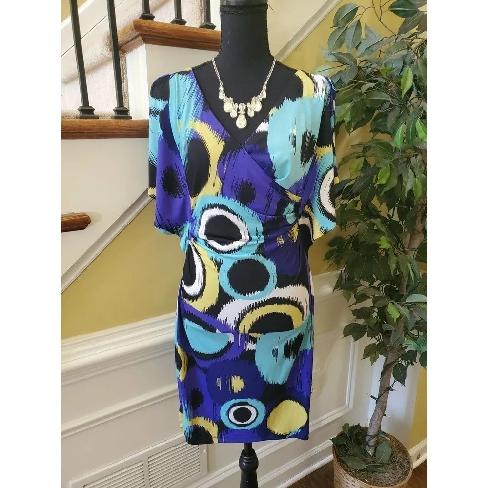 Sangria Size 4 Faux Wrap Dress Flair Sleeves Black - Image 12