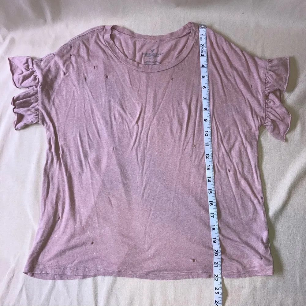Pink Distressed Short Sleeve Ruffle Tee Shirt - Image 4