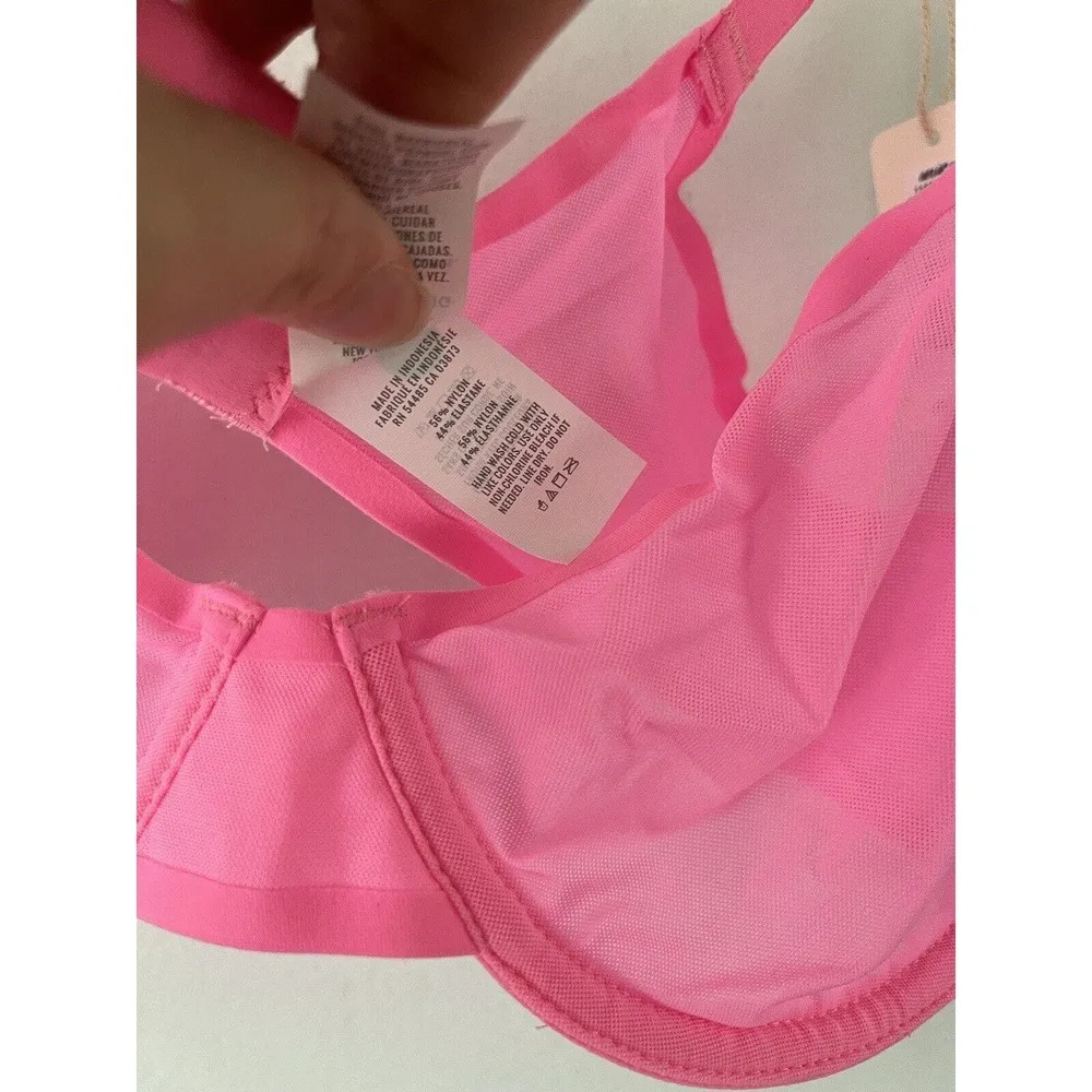 NWT Aerie Smoothez Hot Pink Microfiber Mesh Unlined Underwire Balconette Bra 32B - Image 7