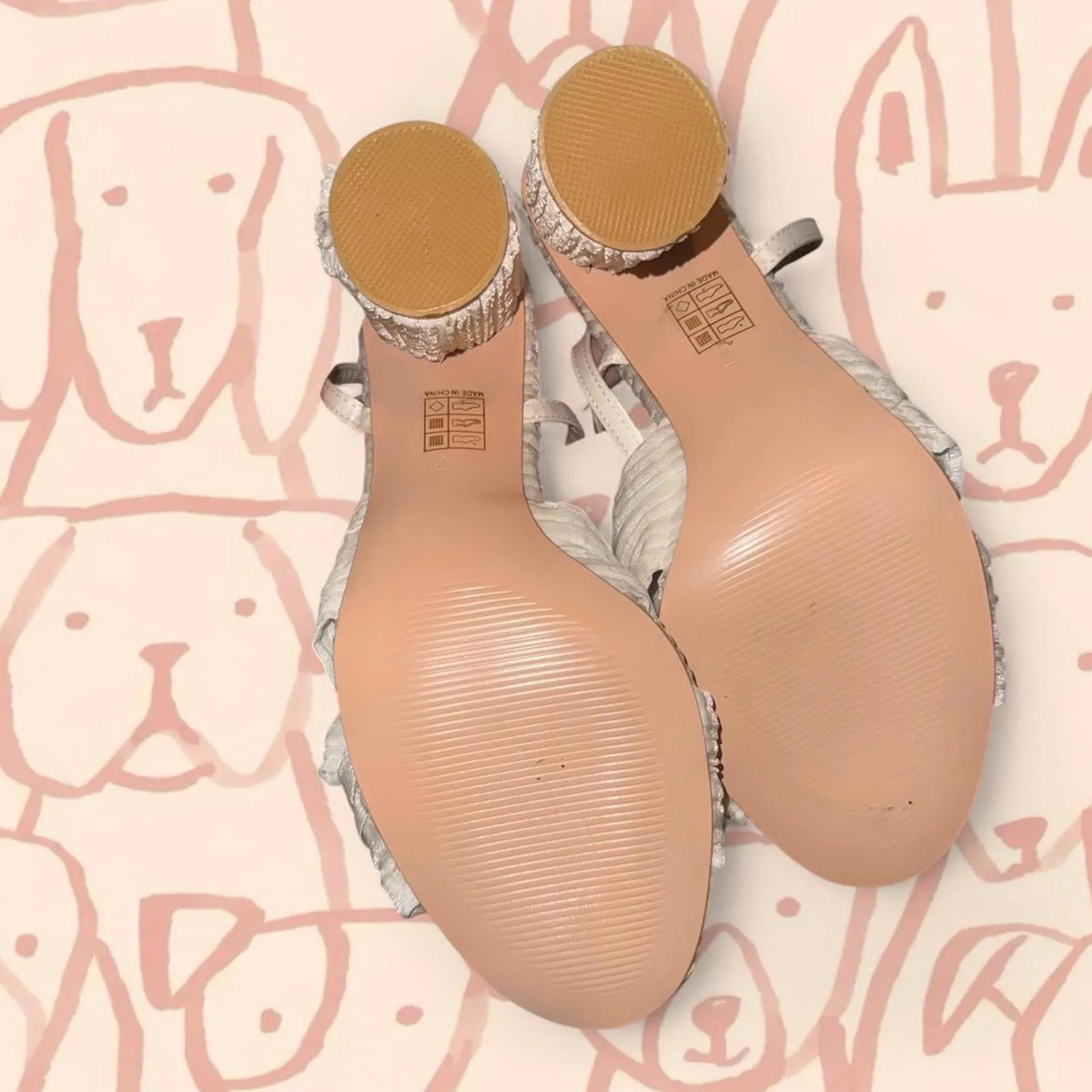 Muccute Pleated Bow Block Heel Sandals White Size 7 - Image 7