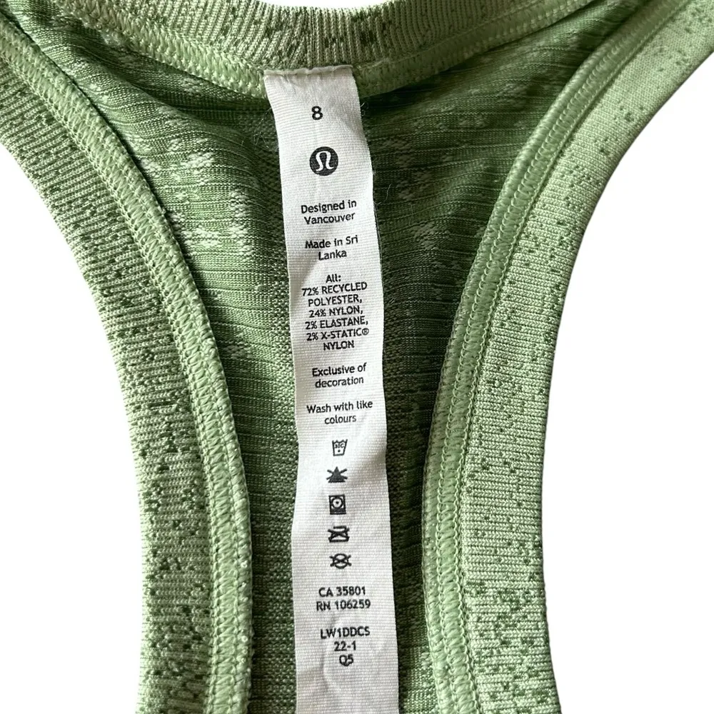 Lululemon Size 8 Swiftly Tech Racerback Tank Race Length Creamy Mint Cedar Green - Image 5