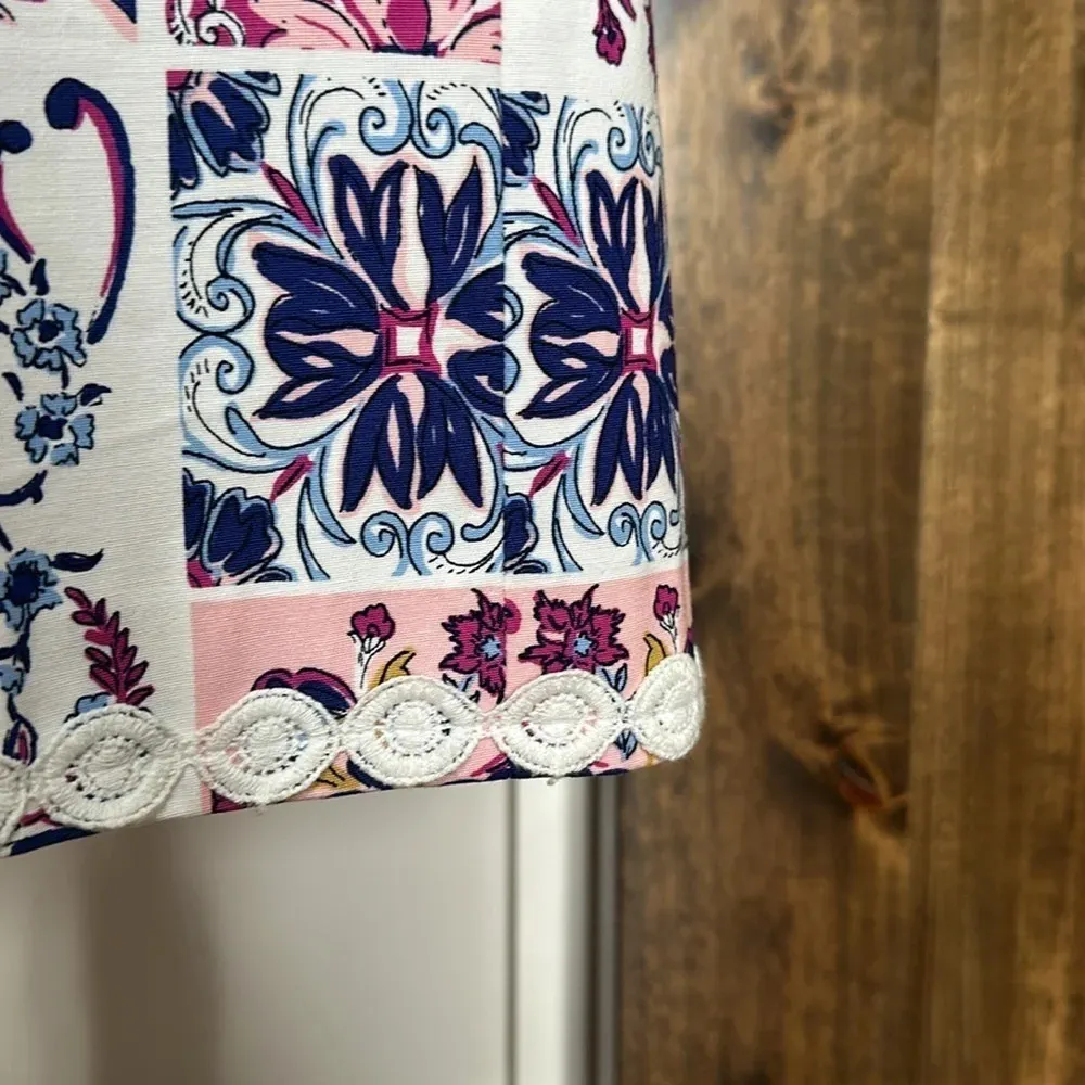 Crown Ivy Cotton Stretch Multi Colored White Eyelet Trim Sheath Dress Sz 12 - Image 11