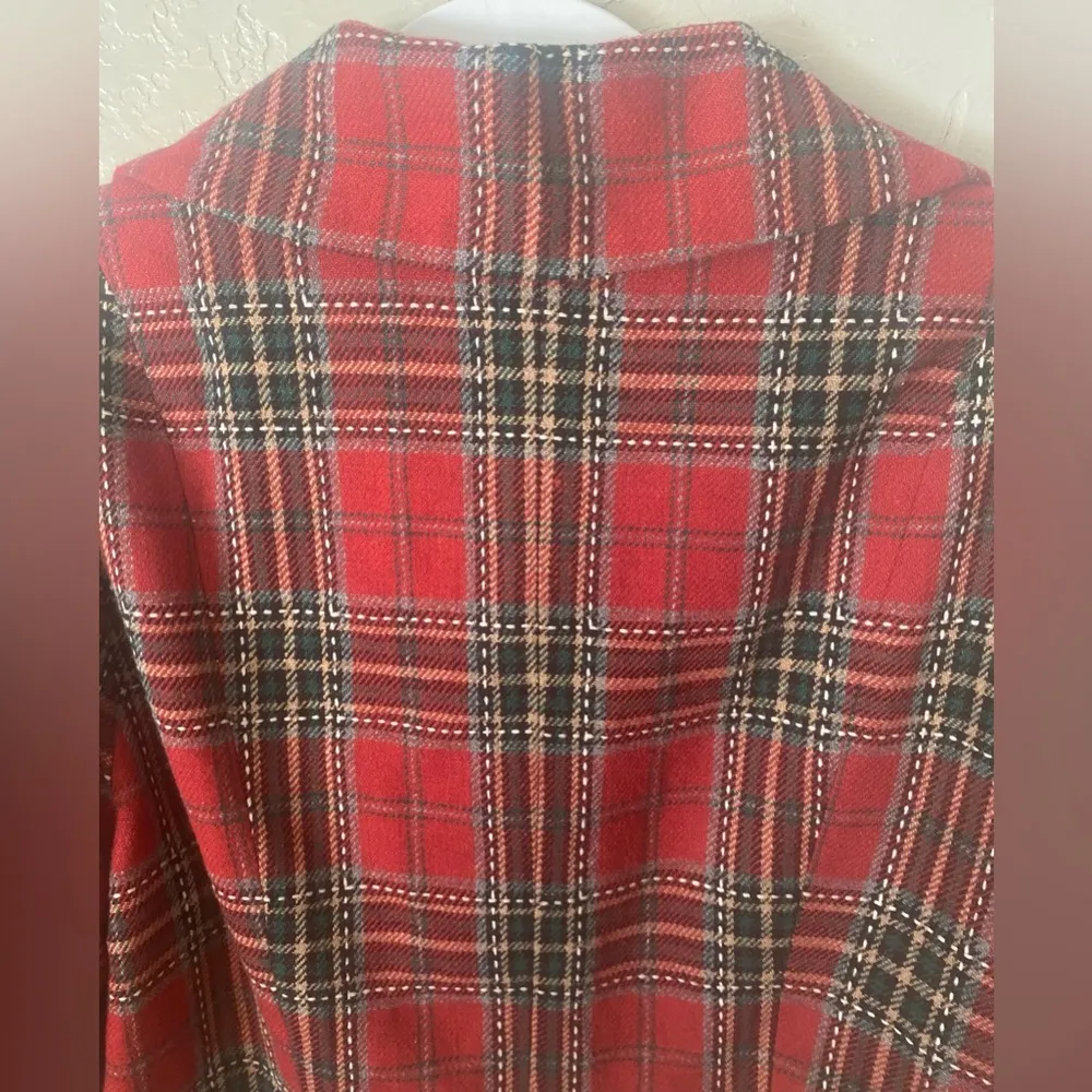LAL Live a Little Plaid Swing Jacket Red Gray Green Button Wool-Blend Cropped XL - Image 14