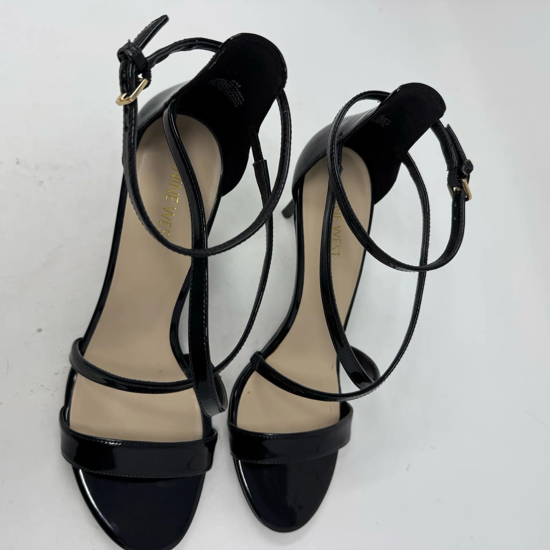 Nine West Retail Therapy Strappy Sandals Black Patent Leather Size 9 Heels - Image 6