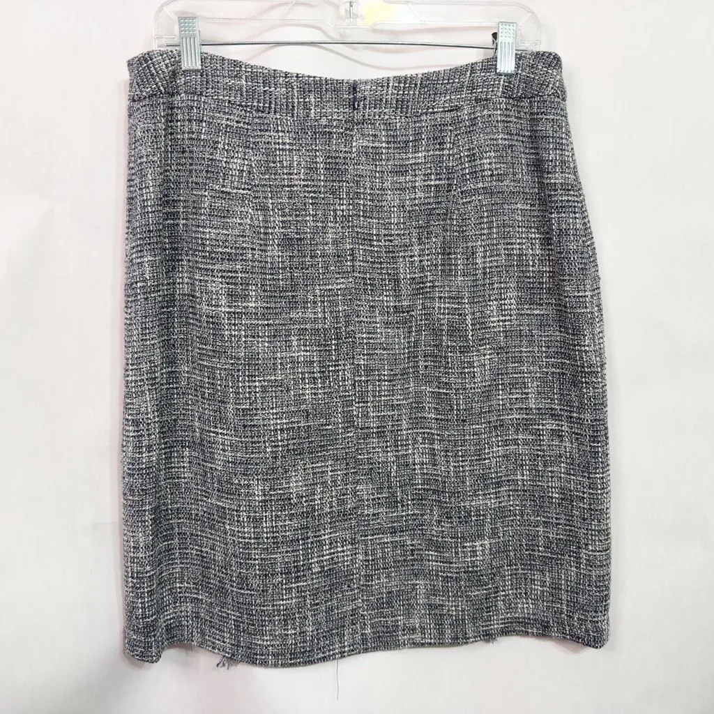J McLaughlin Size 10 Skirt Tweed Blue White Fringe Lined Back Zip Career 431 - Image 2