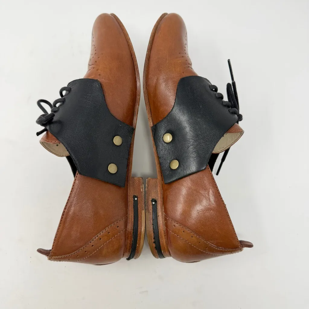 Freda Salvador Tan Black Leather Oxford Change Cognac Lace Womens Size 6 Brown - Image 4