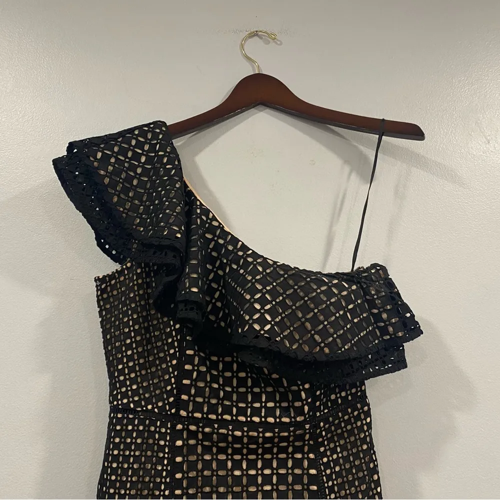 J.Crew Collection One Shoulder Ruffle Eyelet Mini Dress - Image 5