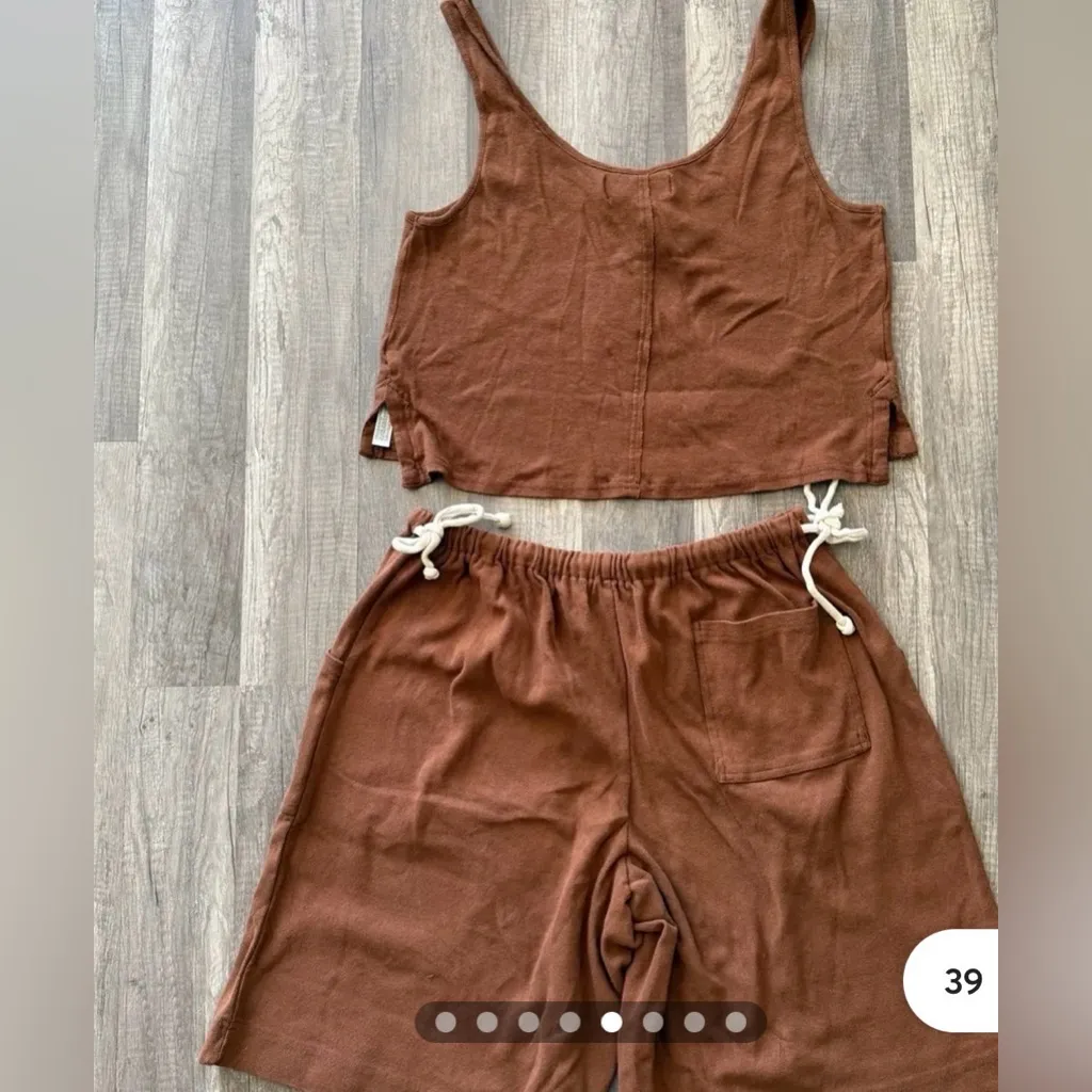 Free People Brown and White Striped Lounge Set - Image 5