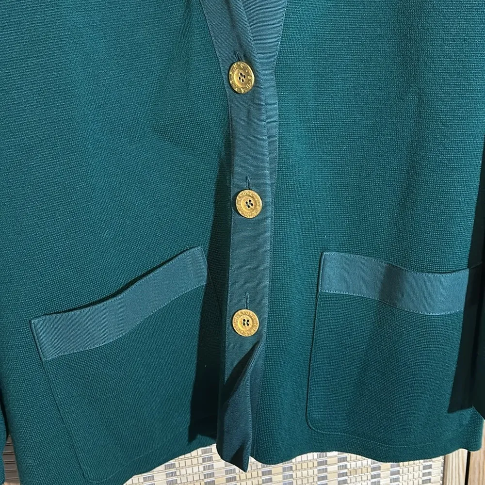 Devernois Paris Vintage 1970s Forest Green Preppy Cardigan Sweater Blazer Size 18 - Image 3