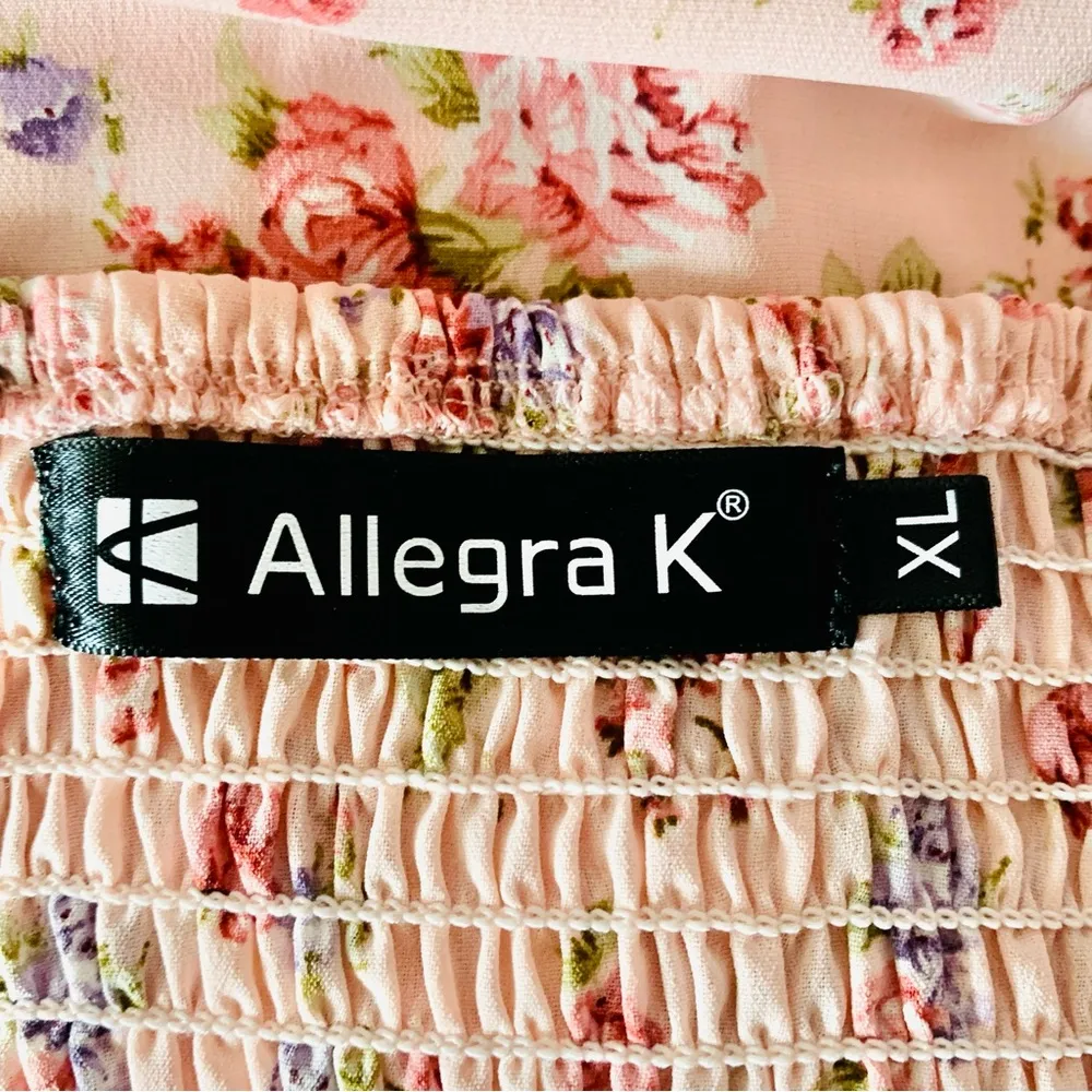 Allegra K Pink Purple Green Floral Smocked Midi Dress. - Image 8