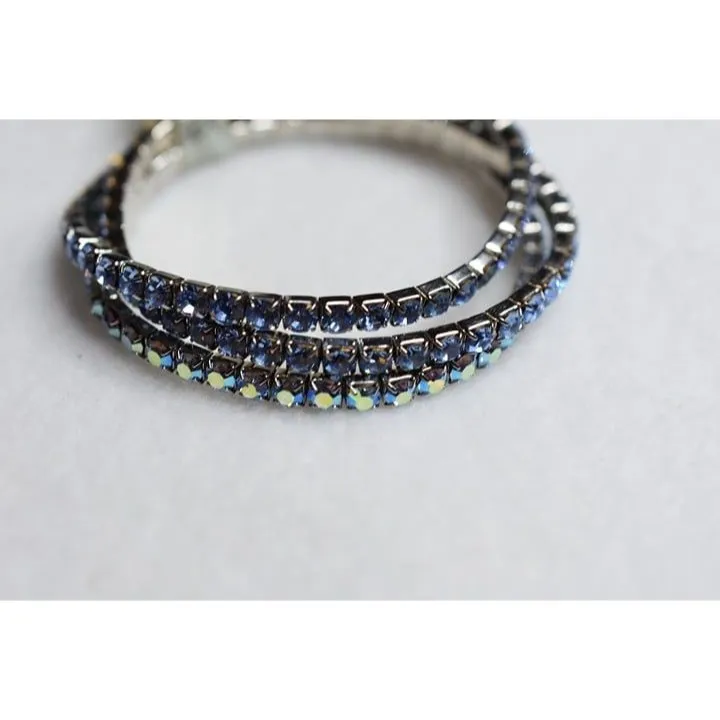 Captivating Sea Blue Rhinestone Silver Tone Metal Stretch Set Of 3 NWOT Bracelet - Image 2