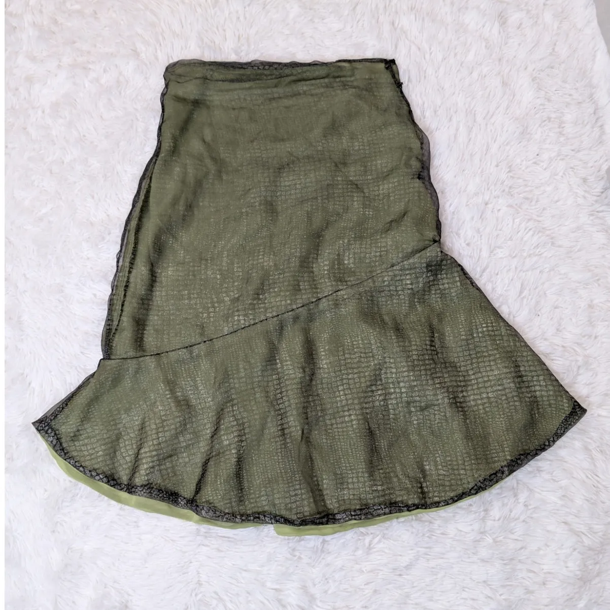 Handmade Sheer Asymmetrical Skirt Gray and Green Size M - Image 12
