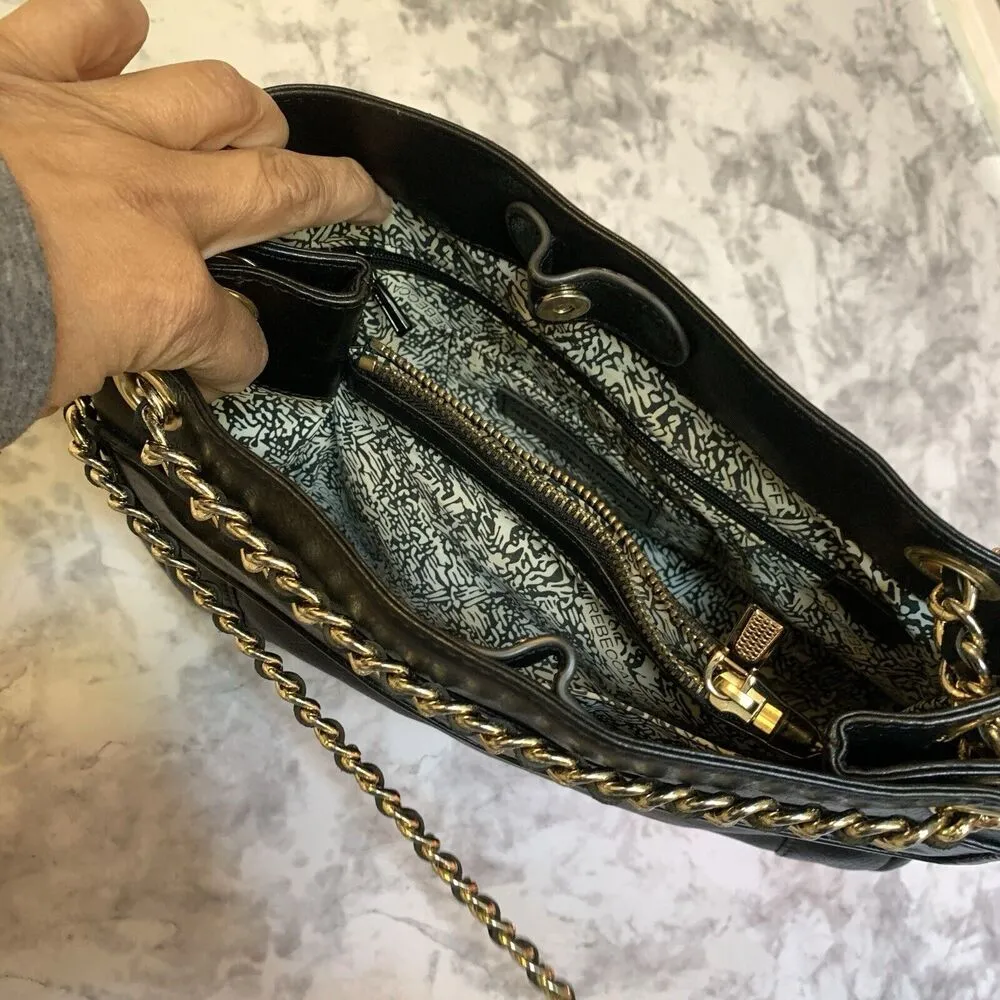 Rebecca Minkoff Swing Double Chain Black Leather Shoulder Bag Women's Handbag - Image 8