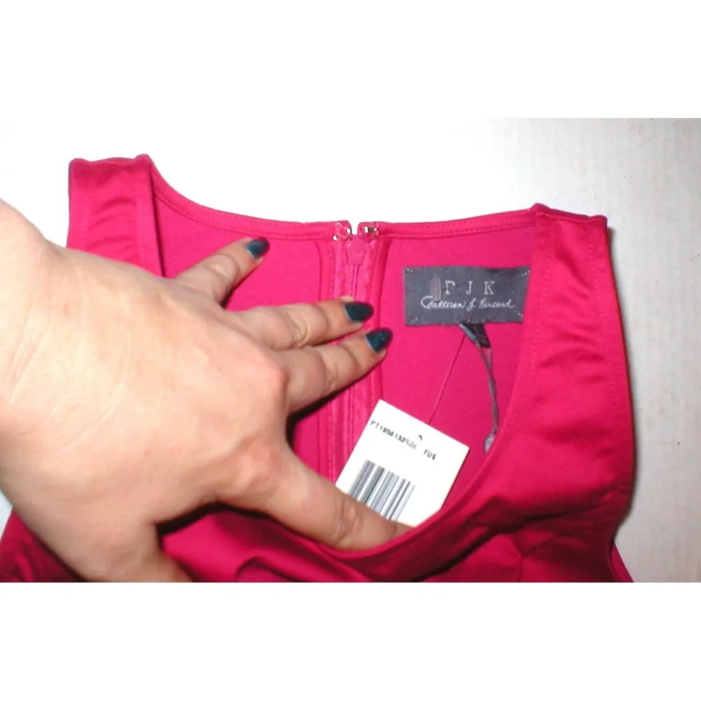 NWT New Womens PJK $188 Fuschia Black Leather Top Blouse Small S Sleeveless Pink - Image 3