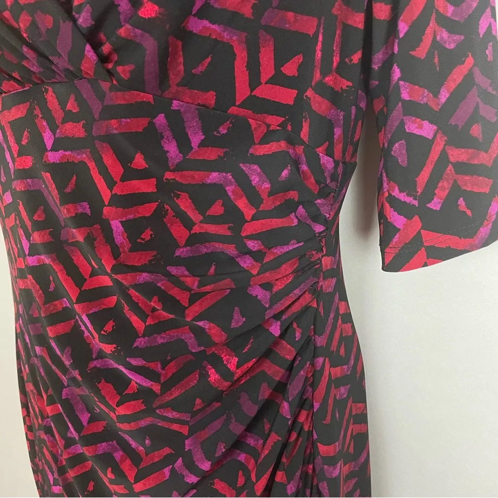 Ralph Lauren Faux Wrap‎ Dress 3/4 Sleeve Size 6 Geometric Jersey Stretch Ruched - Image 8
