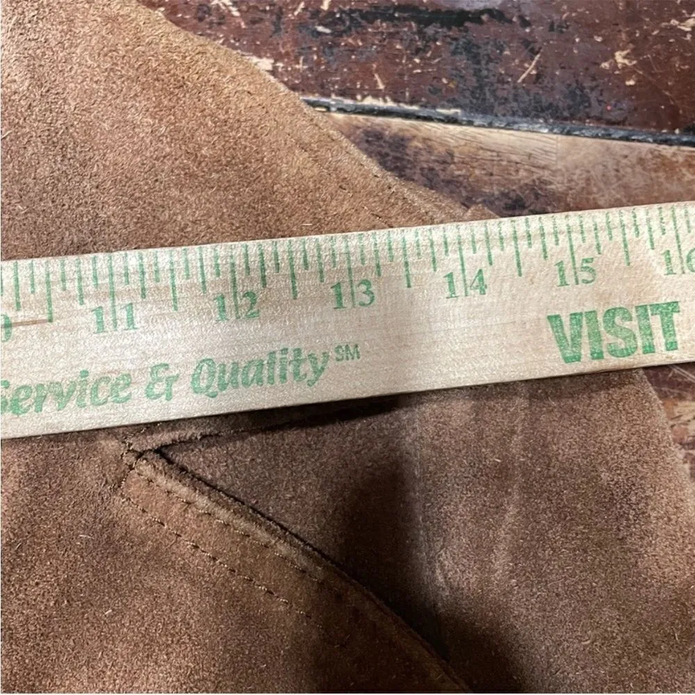 Vintage 70s Suede Leather Belted Mini‎ Trench Jacket Brown 9/10 Brown Size XS - Image 7