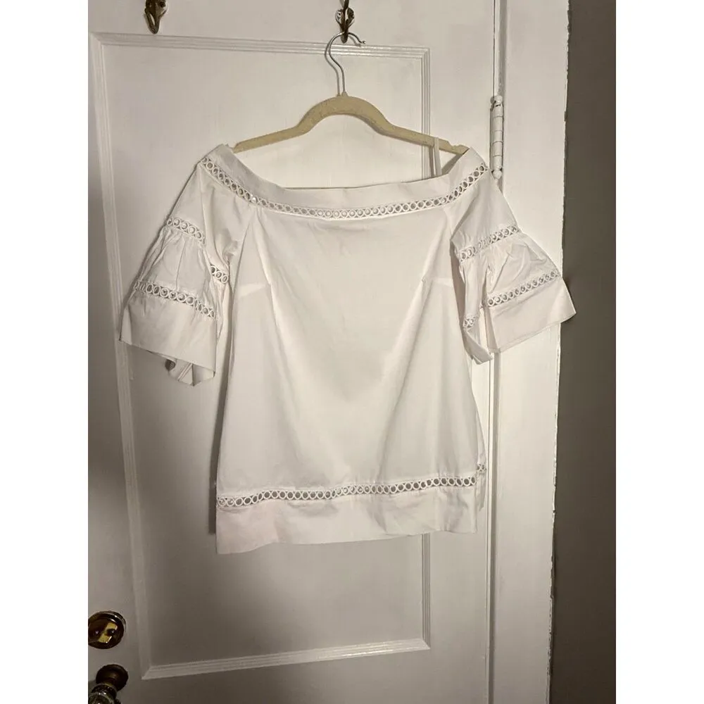 Michael Kors White Trumpet Sleeve Eyelet Off The Shoulder Top - Image 3