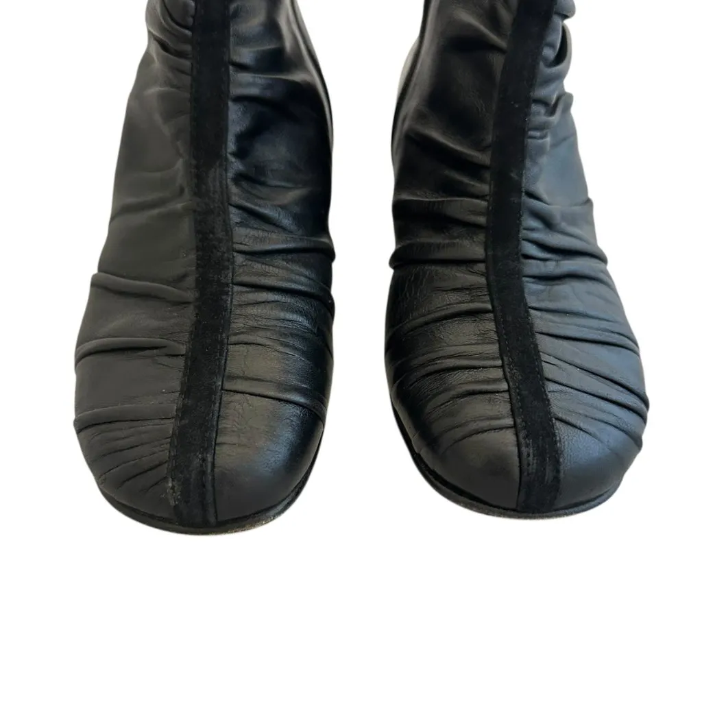 Taryn Rose Black Low Wedge Leather Boots Booties Suede Ruched Size 36 5.5 Womens - Image 3