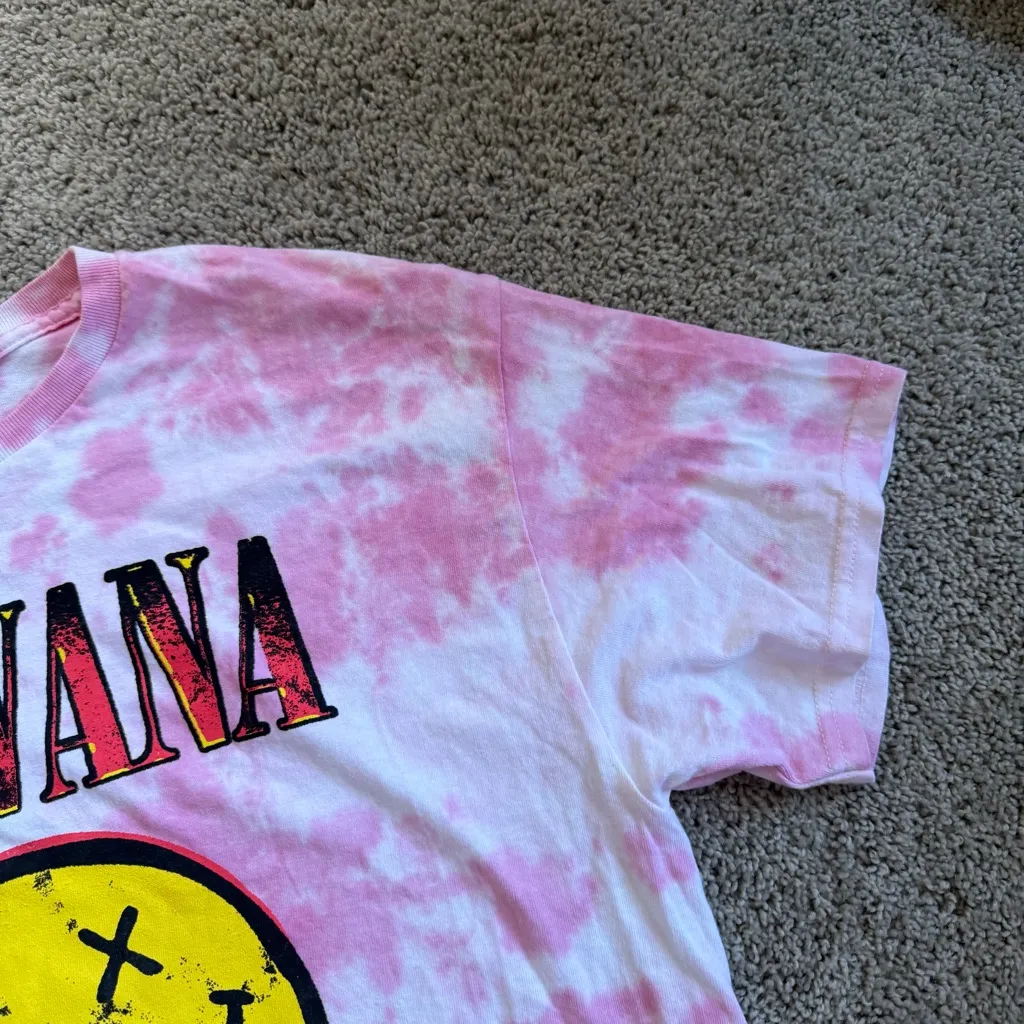 Nirvana Pink Tie Dye Graphic Tee Shirt Size Large - Image 3