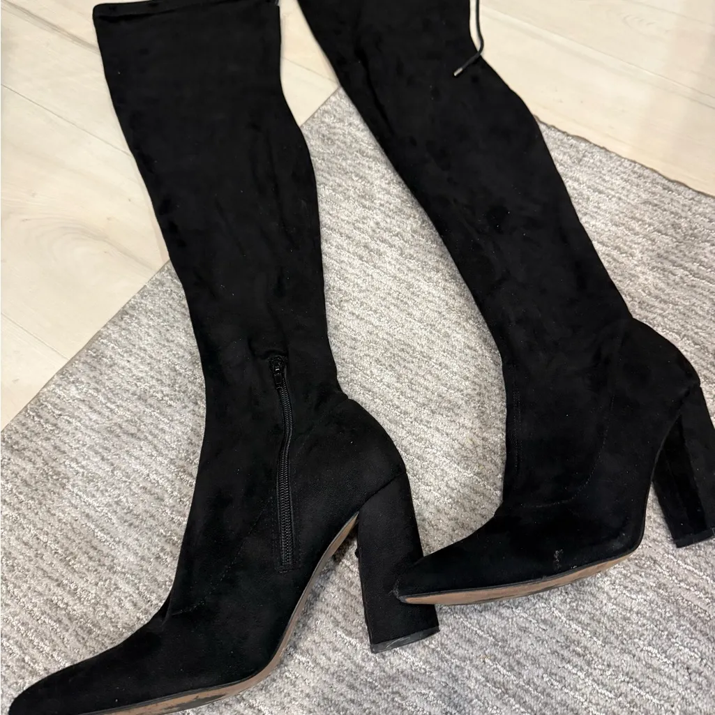 Black Knee High Over the Knee Black Heel Boots Size 7 - Image 4