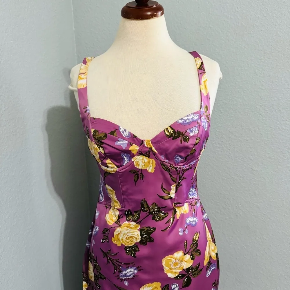 Zara Women Floral Pink Printed Corset Style Dress Underwire Sweetheart Neck Sz M - Image 8