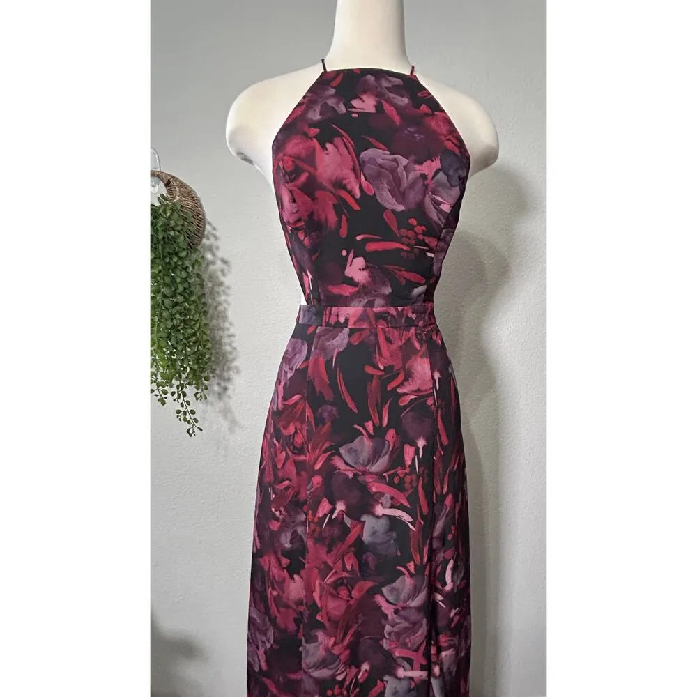 Fame and Partners Floral Print Halter Strappy Back Maxi Dress Sz 6 Resort Beachy - Image 5