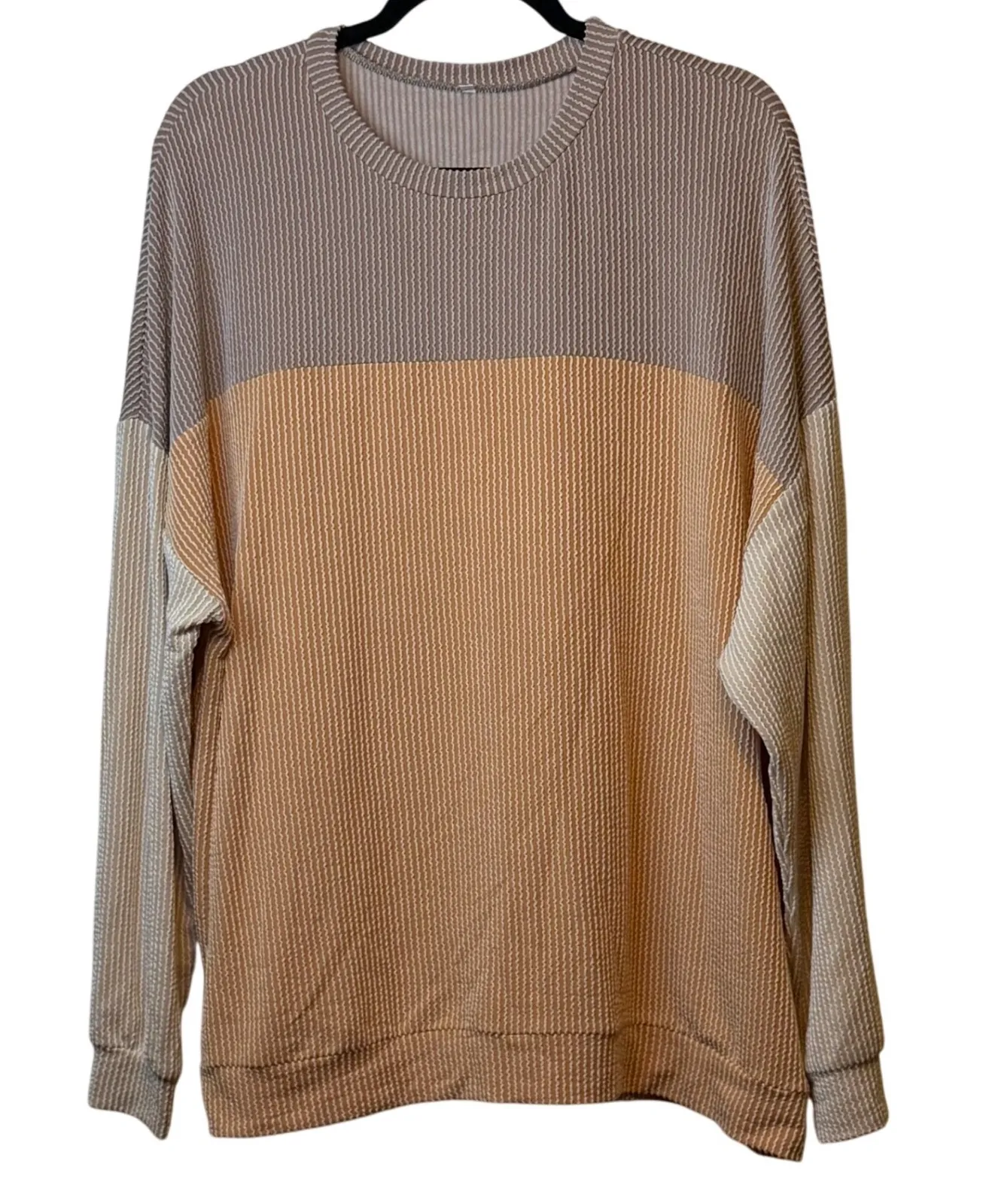 Shein Oversize Waffle Knit Color Block Pullover Neutral Tone Comfort Casual # Brown Size XXL - Image 1