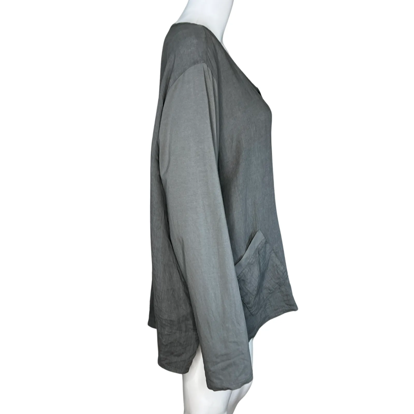 Flax‎ Shirt Womens Large Gray Button Front Tunic Top Linen Lagenlook Minimalist - Image 2