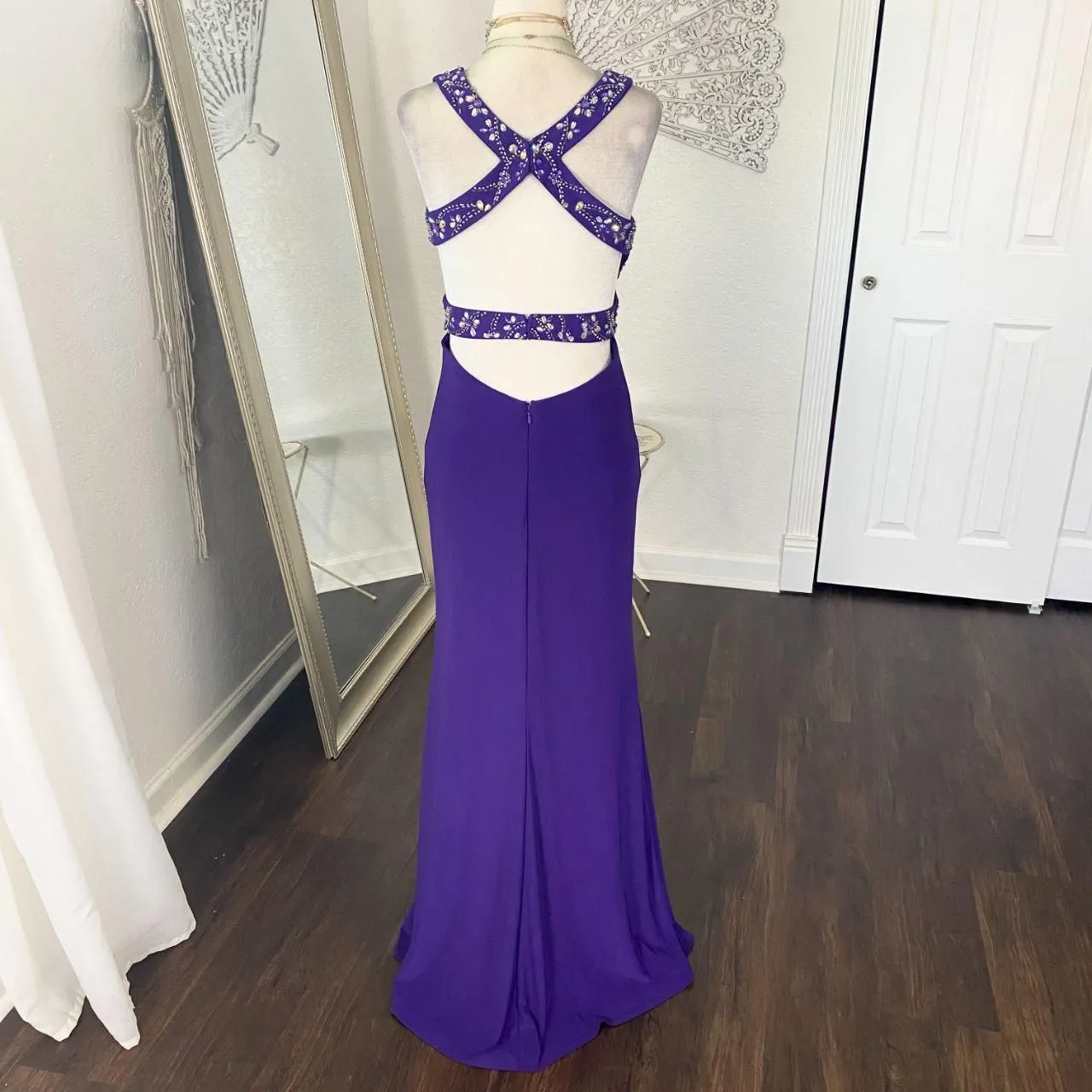 Jump Early 2000's Purple Iridescent Rhinestone Fairy Beaded Prom Formal Dress S - Image 5