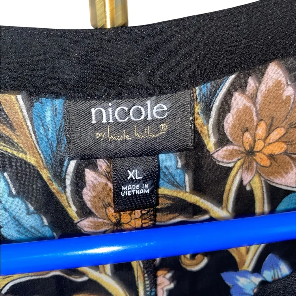 Nicole Miller Sheet Black Floral Sleeveless Black Dress / cover up / duster sz L - Image 4