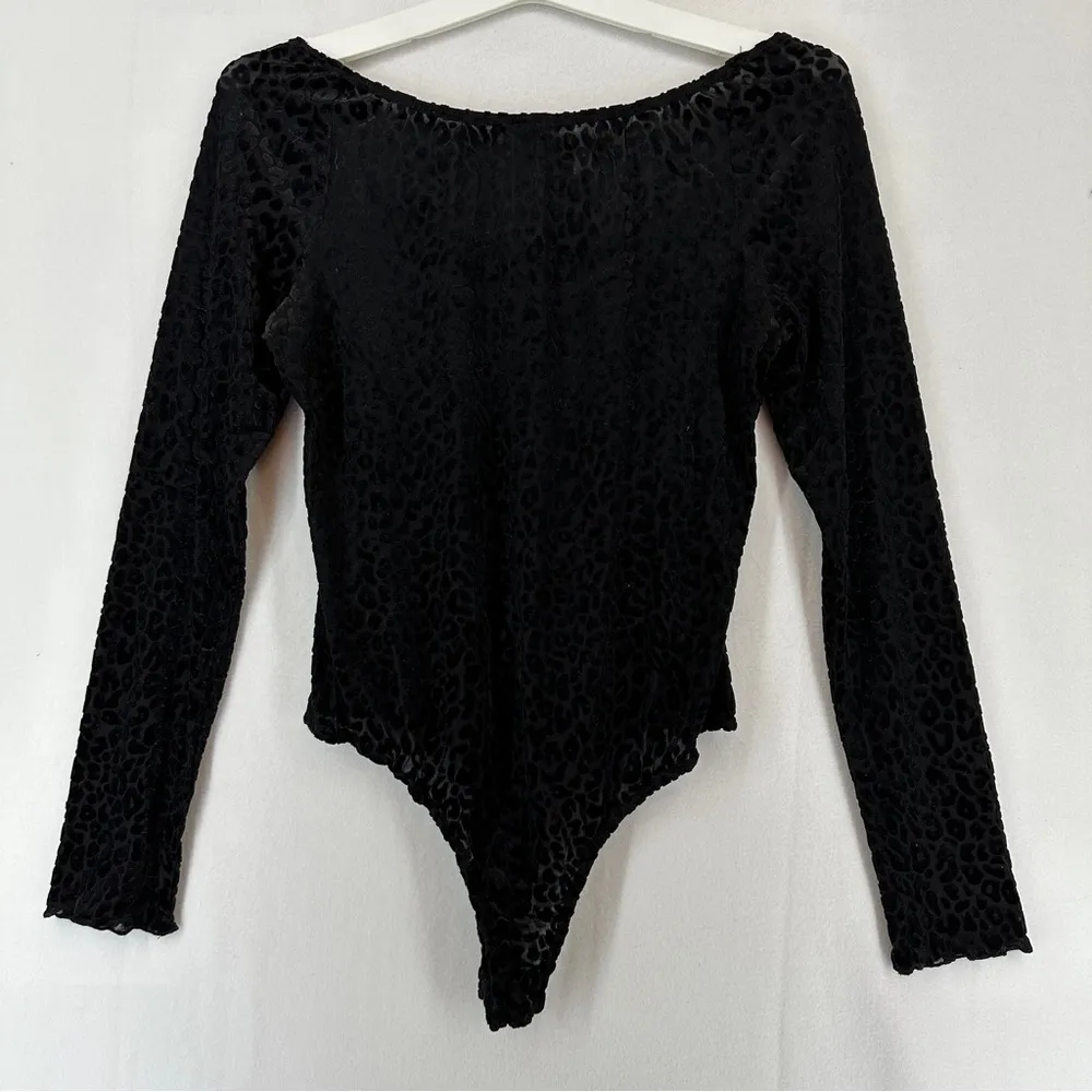 Free Press Leopard Print Bodysuit Womans Size Large Black - Image 7