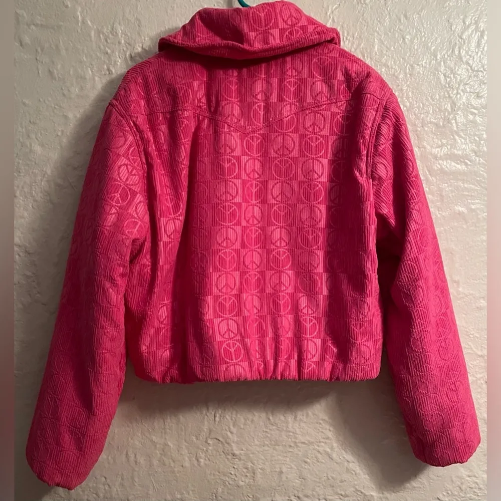 Urban Outfitters Coat Womens Pink Femme Peace Sign Embossed Cropped Y2K; size S - Image 8