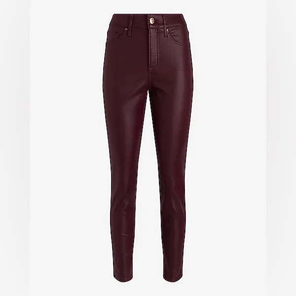 NWT Express High Waisted Burgundy Coated Skinny Jeans Wine Sz 2 Regular - Image 5