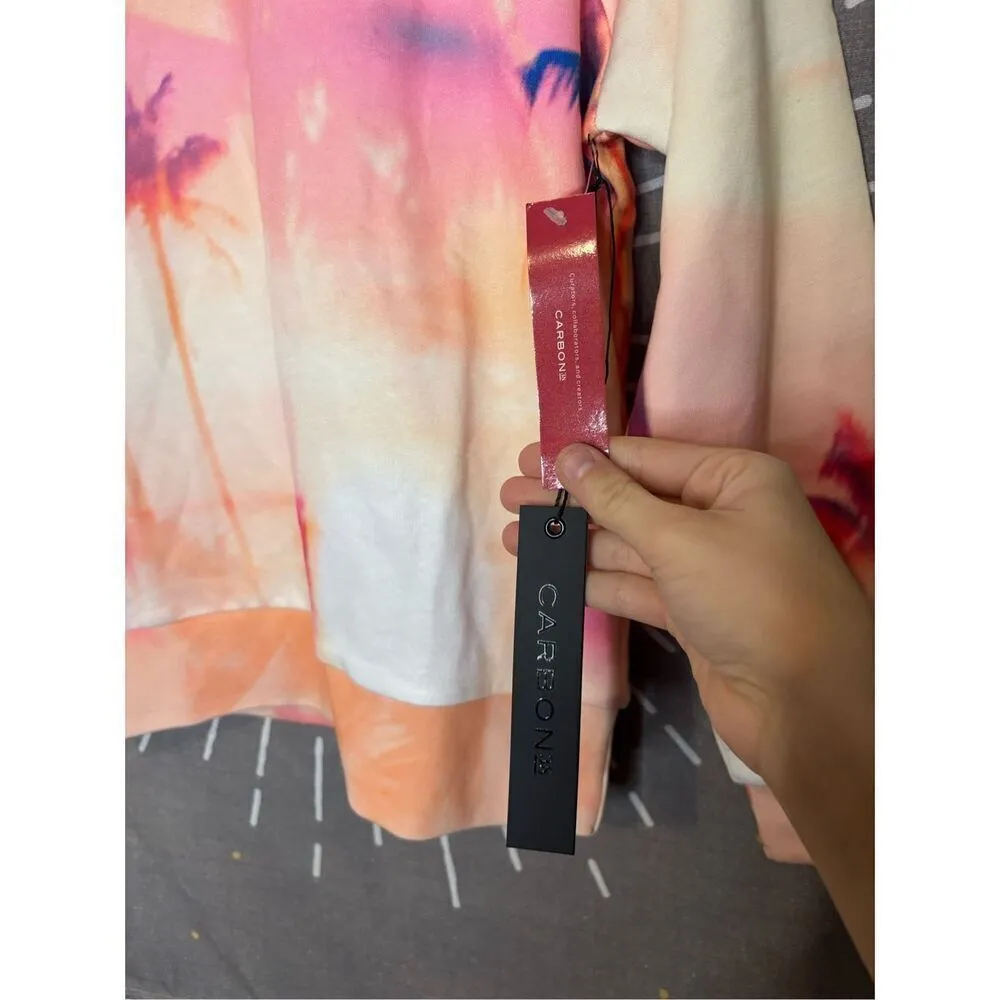 NWT Carbon38 Tropical Palm Tree Crewneck Pink Size XS - Image 3