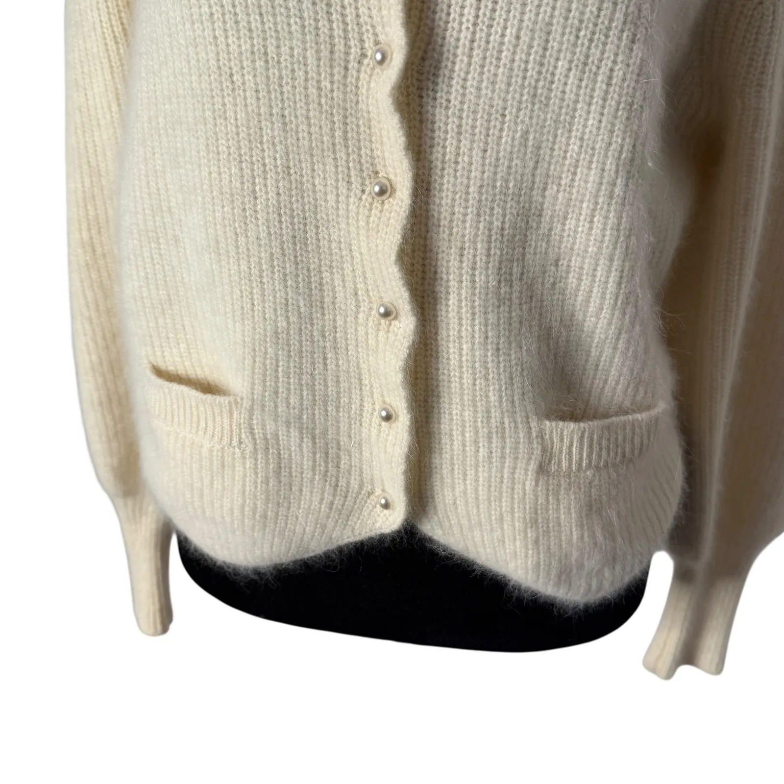 Vintage Sideffects Fuzzy‎ Cardigan Sweater Size M Cream Balloon Sleeve Cozy Knit Size M - Image 6