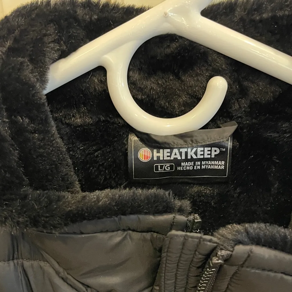 Heatkeep Black Quilted Puffer Jacket Faux Fur Women Size L Size L - Image 2