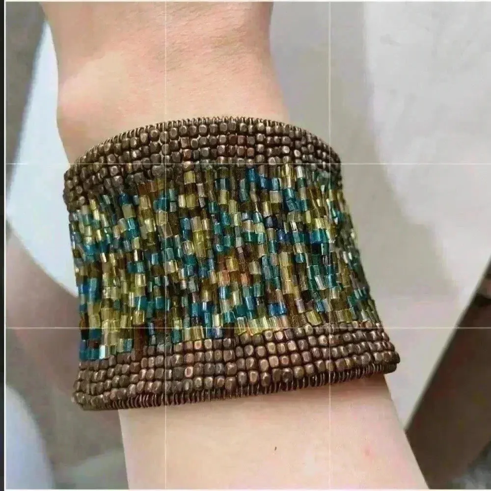 Bracelet cuff brown beaded wide - Image 2
