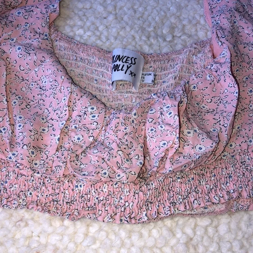 Princess Polly Susanna Smocked Floral Long‎ Balloon Sleeve Crop Top Blush Pink 6 - Image 9