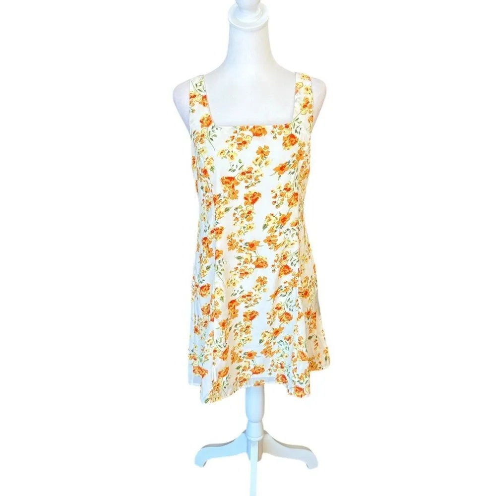Lulus Day Date Tie Back White Orange Floral Mini Dress Womens Size Large New - Image 3