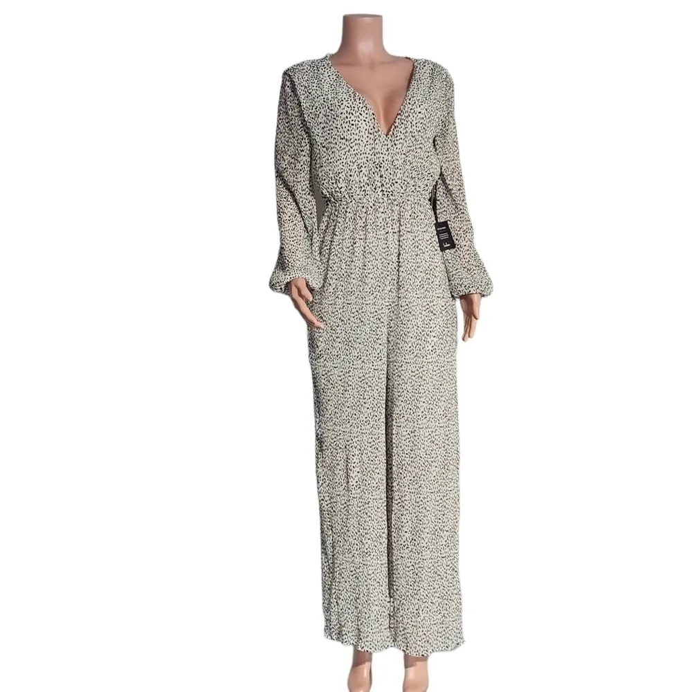 PERFECT Spot Cream Print Pleated Wide-Leg Jumpsuit Size: S - Image 5