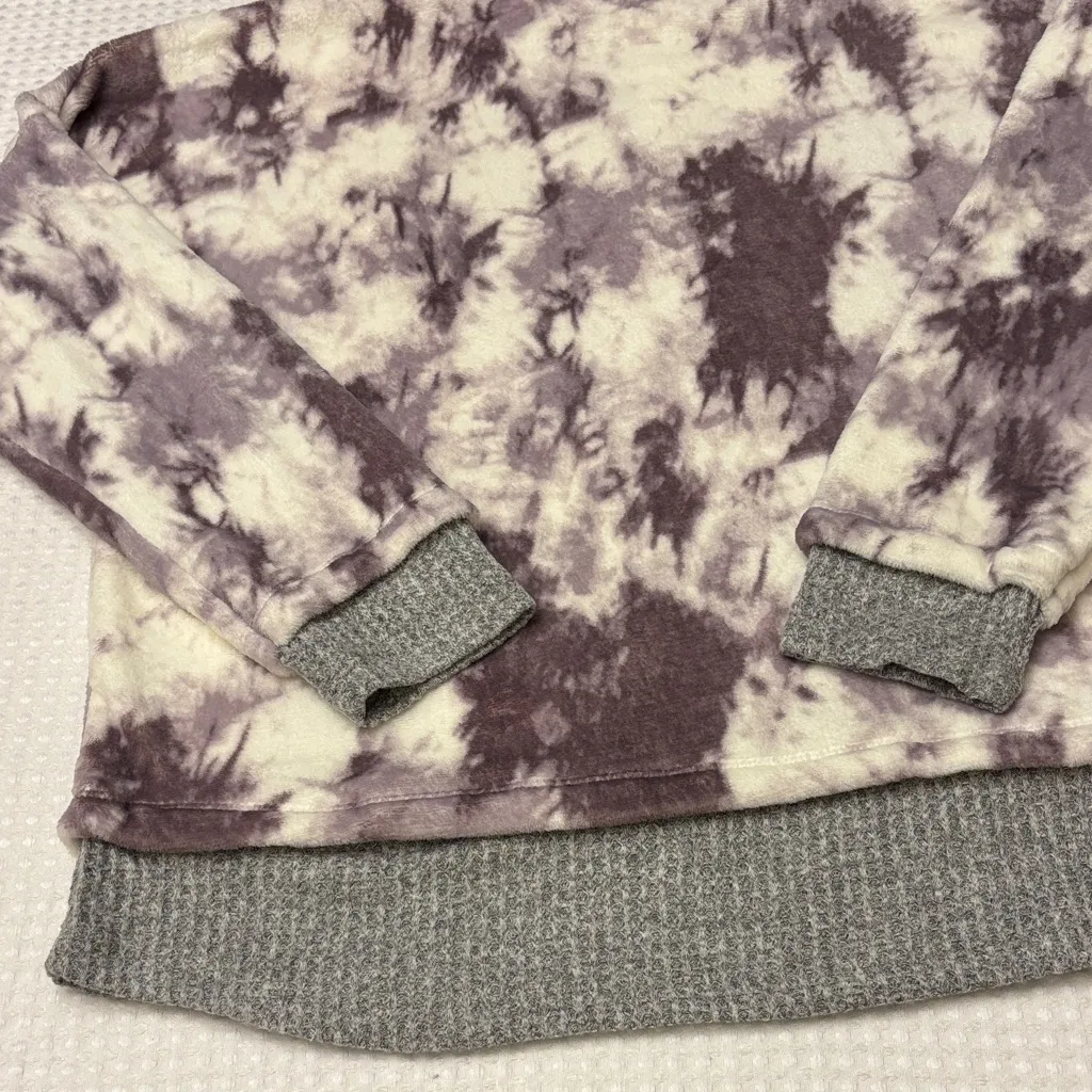 NEW! COMO VINTAGE Tie Dye Fleece Top Sweatshirt Funnelneck Purple White Gray L - Image 11