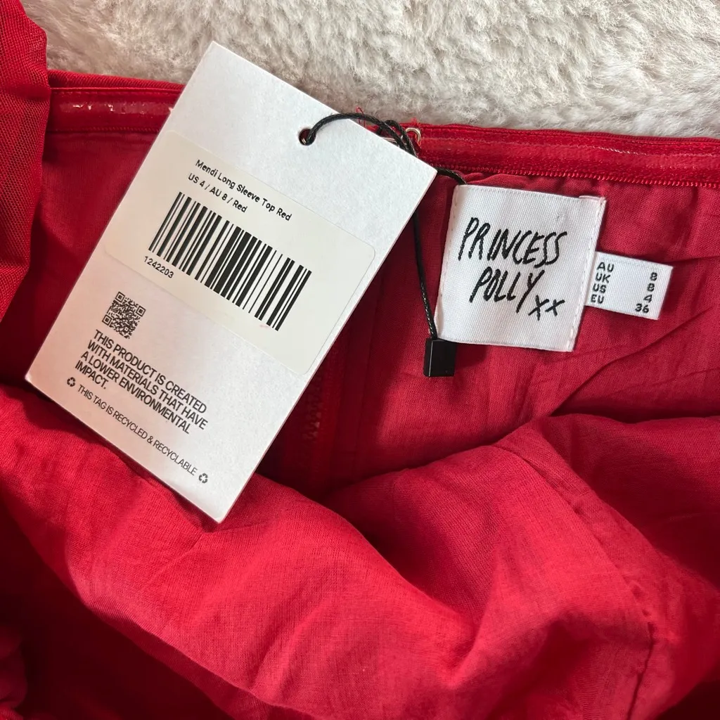 NWT Women's Corset Princess Polly Red Mendi Long Sleeve Top Size 4 - Image 6