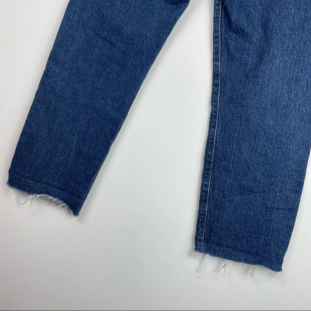 Levi’s Premium Wedgie Straight Jeans Blue Raw Hem Button Fly Sz 27 Dark Wash - Image 9