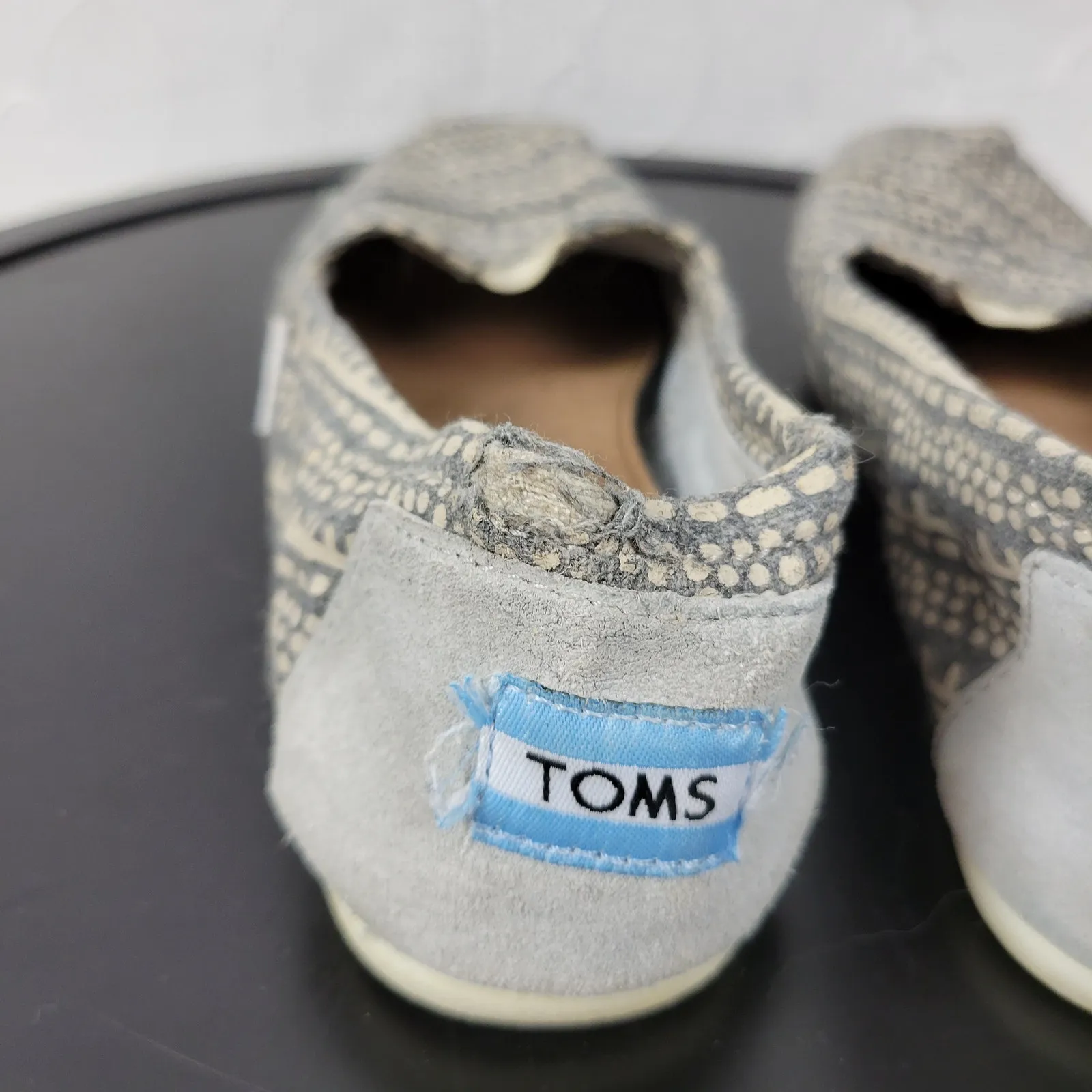 Toms Classic Womens Shoes Size 7 Light Gray Printed Wool Canvas Slip‎ On Flats - Image 6