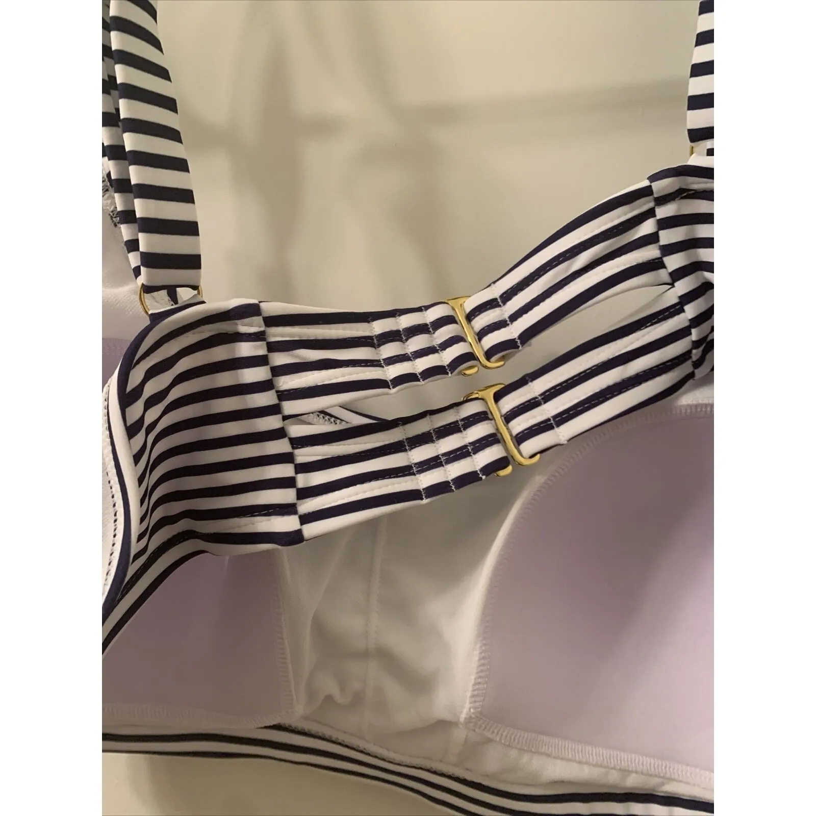 Xhiliration Women's Striped Swim Top Size 2X 20W-22W Blue White - Image 10