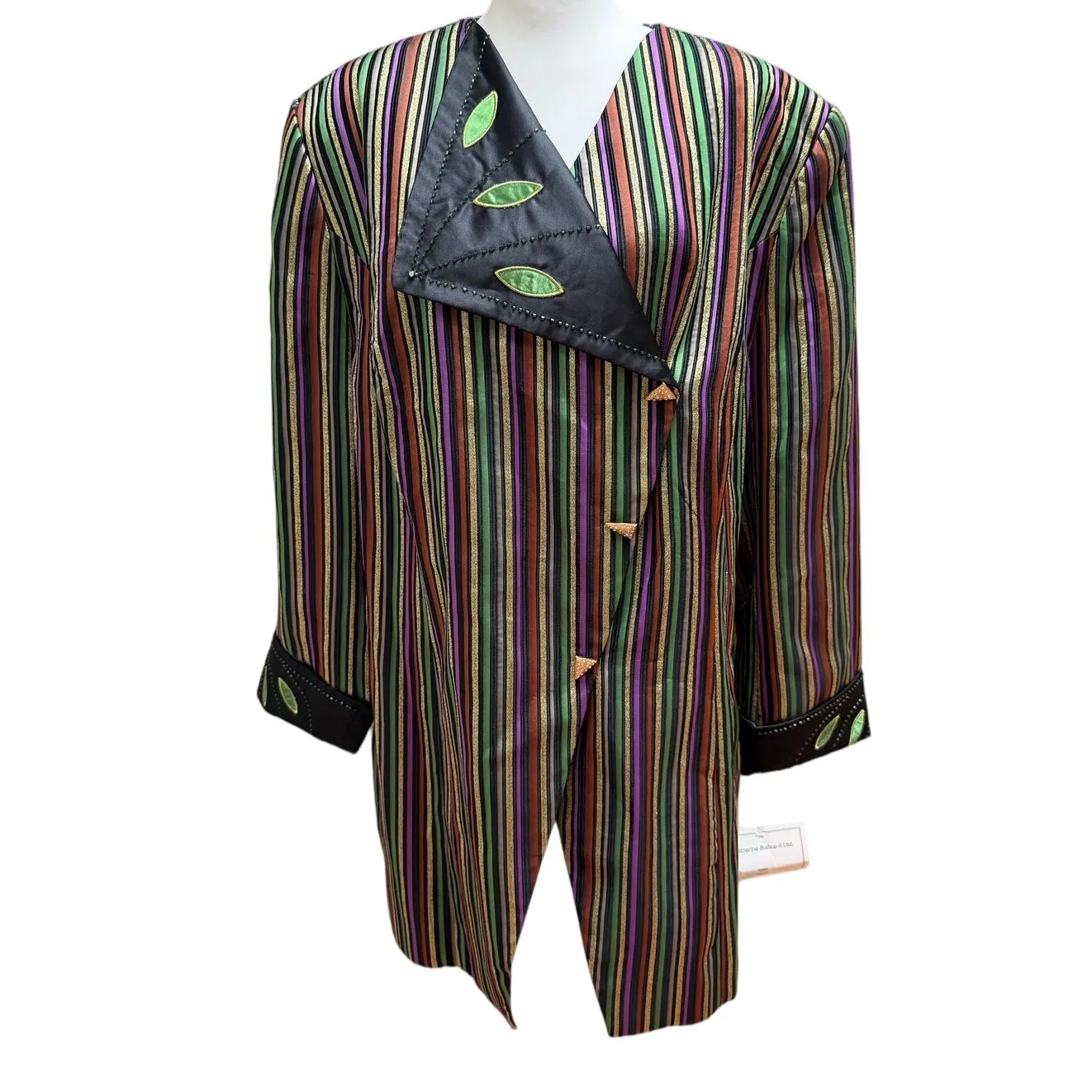Vintage Stella Louise KB Jacket Womens 24W Green Gold Vertical Stripe Metallic - Image 2