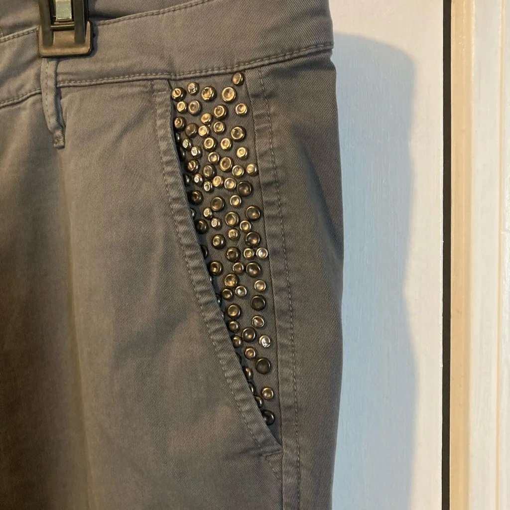 Liu Jo women’s size 33 gray silver studded GEORGE stretchy chino pants 34x33 - Image 3