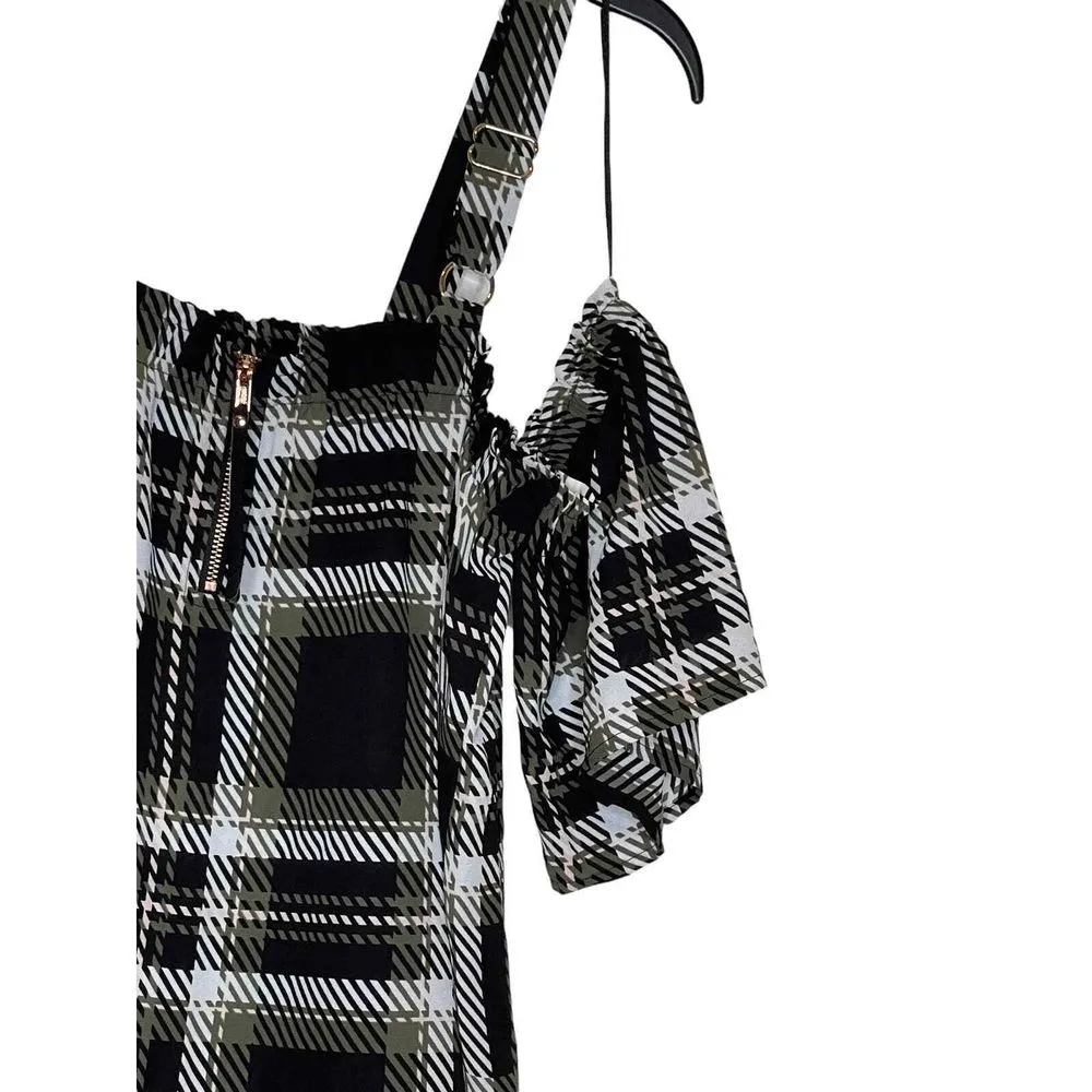 Candie's Women's Top Crop Plaid‎ Cold Shoulder JZ73W015RP Green Size Small NWT - Image 8